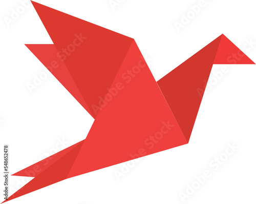 Origami paper bird on white background. Red bird paper sign. Origami vector bird. flat style.