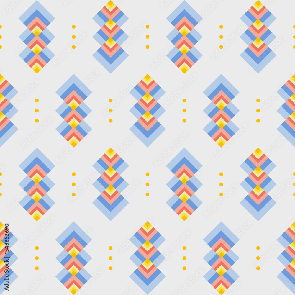 In this seamless pattern, colorful squares are used on a white ...