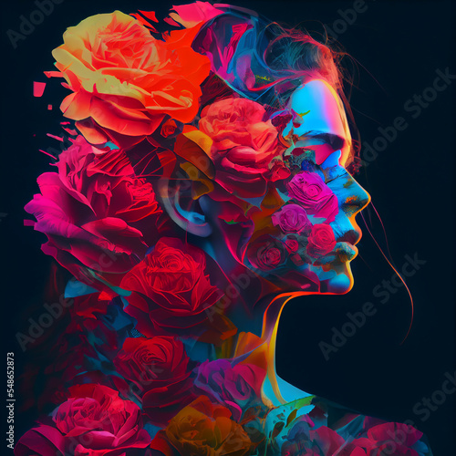 Beautiful woman and flower double exposure art