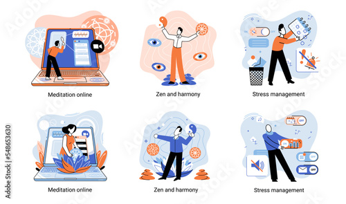 Meditation online. Self-management, self regulation learning, self-organization course, control over emotions metaphor Online yoga at home meditating. Deals with stress management, zen and harmony