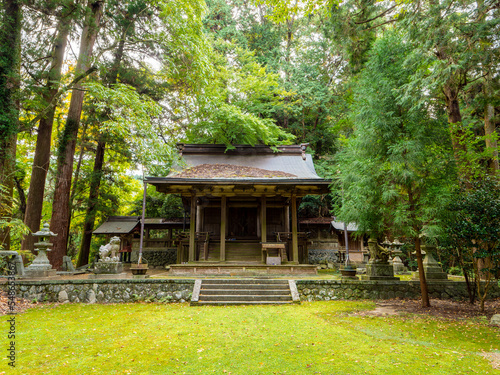 苔に覆われた飛鳥川上坐宇須多岐比売命神社の境内 photo