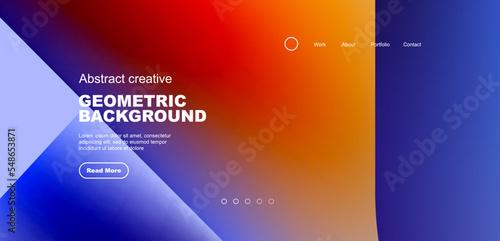 Geometric landing page background. Fluid colors and simple shapes abstract composition. Vector illustration for wallpaper, banner, background, leaflet, catalog, cover, flyer