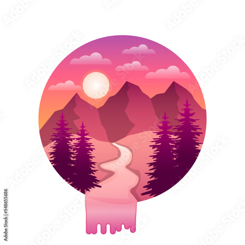 gradient mountains landscape design in circle