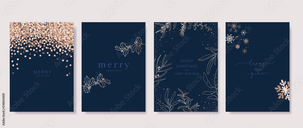Happy Holidays, season's greetings and new year vector template with Christmas element decoration - obrazy, fototapety, plakaty 