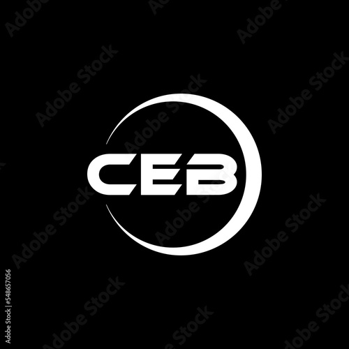 CEB letter logo design with black background in illustrator, cube logo, vector logo, modern alphabet font overlap style. calligraphy designs for logo, Poster, Invitation, etc. photo