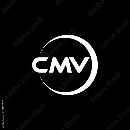 CMV letter logo design with black background in illustrator, cube logo, vector logo, modern alphabet font overlap style. calligraphy designs for logo, Poster, Invitation, etc. photo