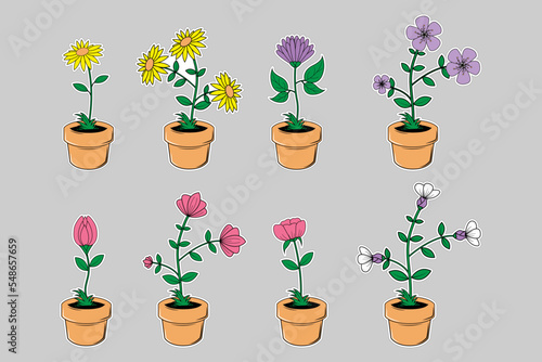 cute flower sticker illustration set