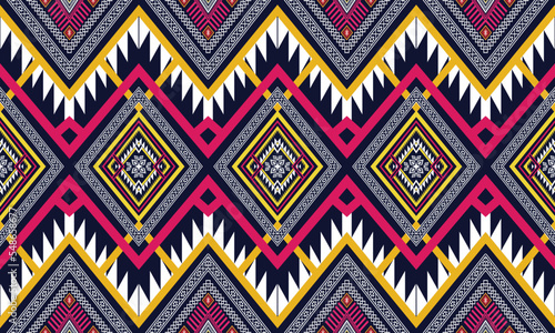 Abstract geometric ethnic pattern design for clothing, fabric, background, wallpaper, wrapping, batik. Knitwear, Pixel pattern, Embroidery style. Tribal vector texture.