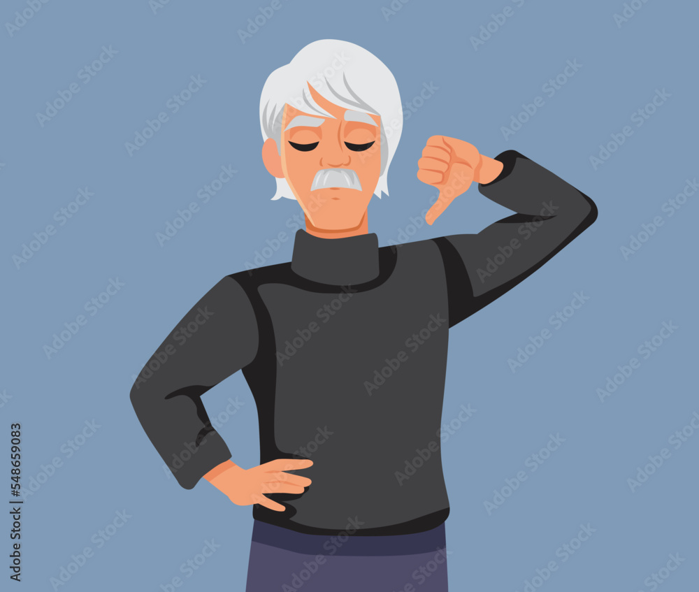 Elderly Man Holding Thumbs Down Being Unappreciative Vector Illustration. Senior grandpa feeling disappointed giving negative feedback
Elderly Man Holding Thumbs Down Being Unappreciative Vector Illustration. Senior grandpa feeling disappointed giving negative feedback