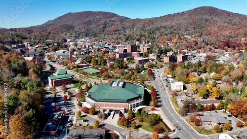 aerial wide shot of appalachian state university in fall in boone nc, north carolina photo