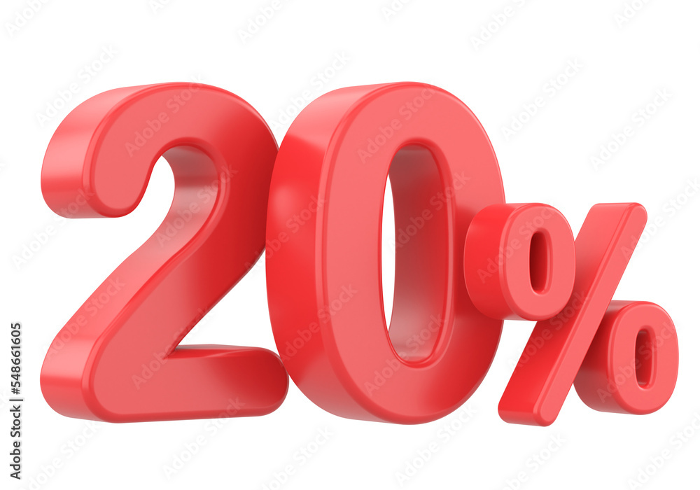 3D 20%. Twenty percent. 3D illustration. 3D 20%. Twenty percent. 3D illustration.