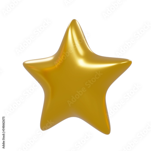 Gold 3d render of star isolated on white background.