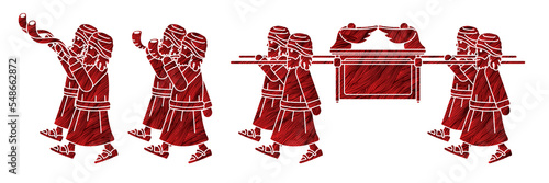 Group of Levi Carrying Ark of the Covenant and Blowing the Shofar Cartoon Graphic Vector