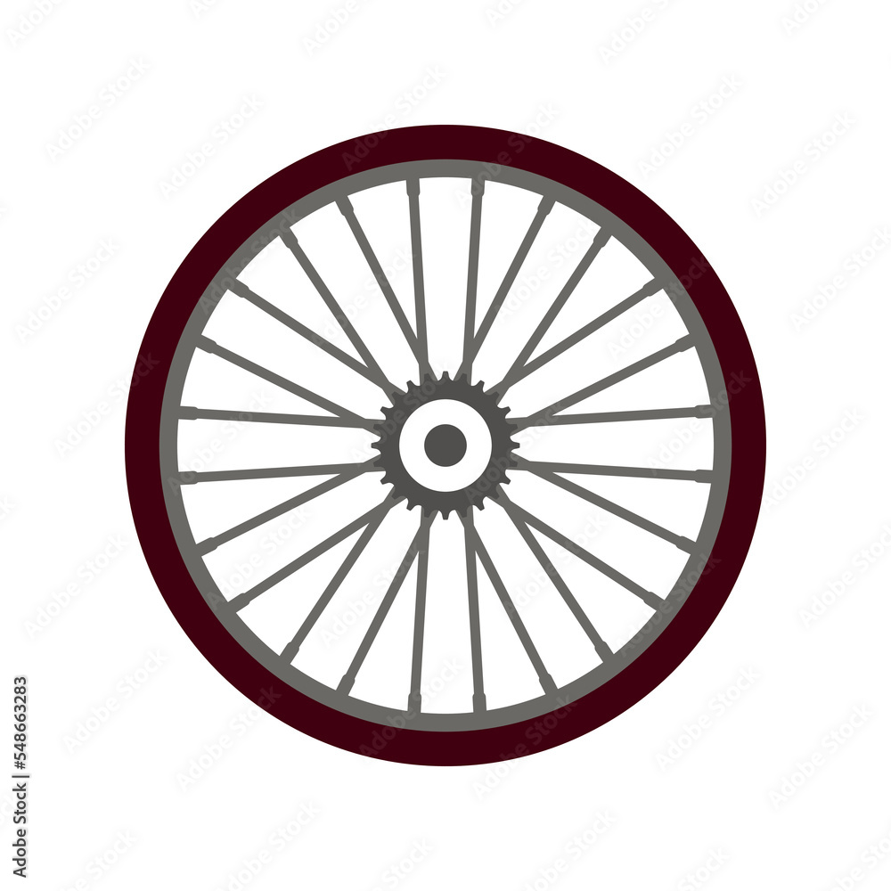 One single bike wheel. Vector illustration. Isolated on white background.