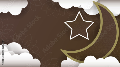 Vector illustration of mosque with stars n moon,with kufi calligraphy of ramadhan mubarak