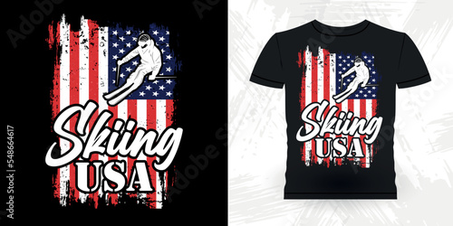 American Flag Funny Skiing Sports Retro Vintage Ski T-shirt Design