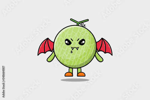 Cute mascot cartoon Melon character as dracula with wings in cute modern style 