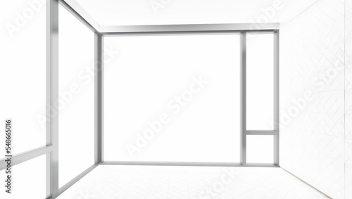 Blank white display on white background with minimal style and spot light. Blank stand for showing product. 3D rendering.