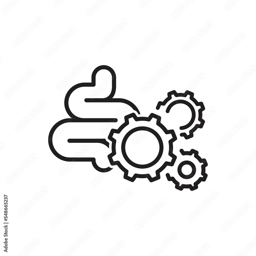 work digestive system icon, bowel with gears, gut protection, thin line symbol on white background work digestive system icon, bowel with gears, gut protection, thin line symbol on white background