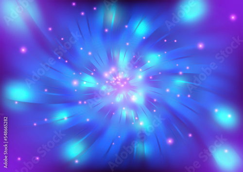Blue purple abstract cosmic background, futuristic fancy digital tunnel bright colorful lights, technology and science concept