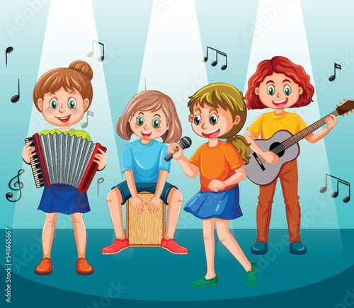 Kids playing musical instrument vector