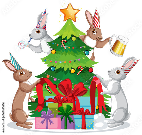 Christmas tree with cute rabbit