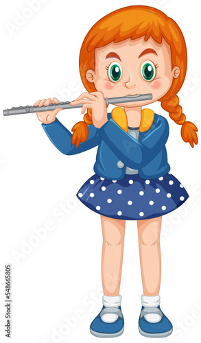 A girl playing flute musical instrument