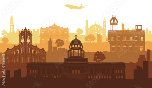 Cuba famous landmark silhouette style, vector illustration