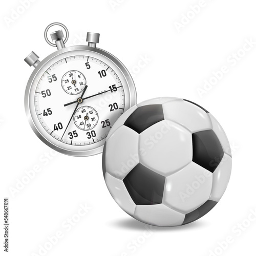 3D stopwatch and beautiful soccer ball with shadow.