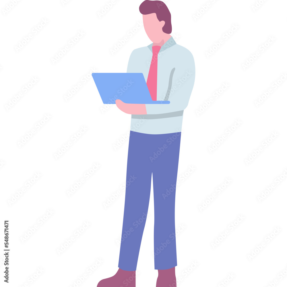 Business man holding laptop computer vector icon Business man holding laptop computer vector icon