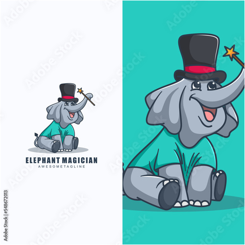 elephant magician character mascot design