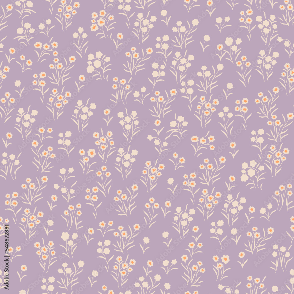 custom made wallpaper toronto digitalSeamless pattern with small, tiny wildflowers on a light purple background.