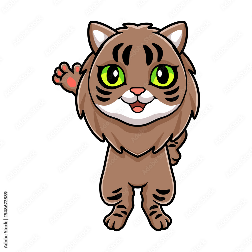 Naklejka premium Cute siberian cat cartoon waving hand
