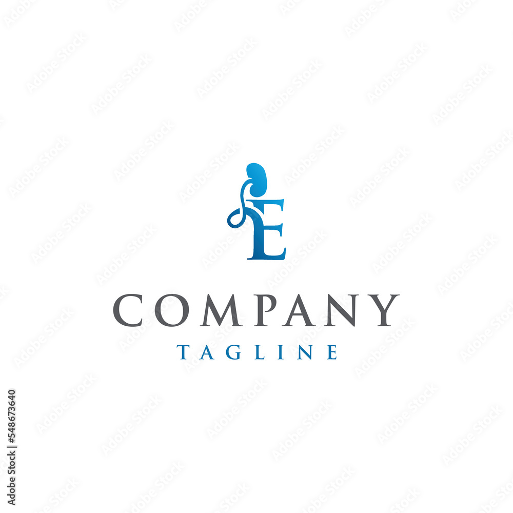 E Letter Initial modern and luxury kidney logo vector E Letter Initial modern and luxury kidney logo vector