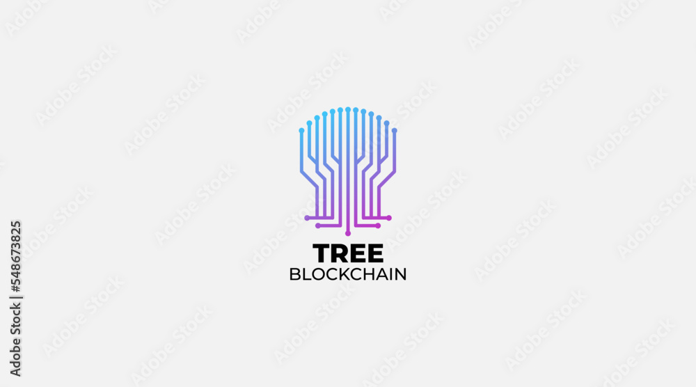 Digital Tree block chain logo design vector illustration