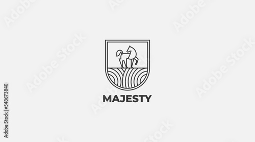 Horse line art with shield logo vector icon design