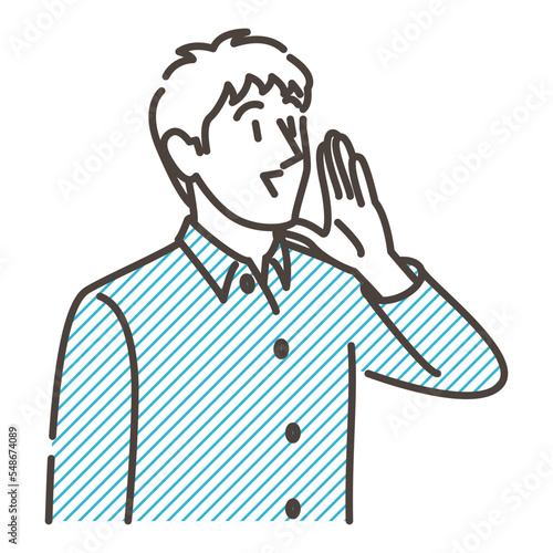 Young man smiling, calling out & cheering【Vector illustration】