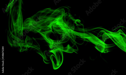 Abstract dark background. Green smoke. Science experiment concept...