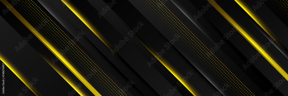 Black and yellow abstract banner background with tech business concept, line, arrow and halftone style. Wallpaper for poster, certificate, presentation, landing page Black and yellow abstract banner background with tech business concept, line, arrow and halftone style. Wallpaper for poster, certificate, presentation, landing page