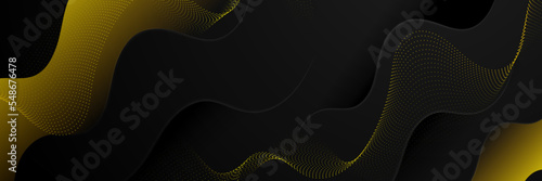 Black and yellow abstract banner background with tech business concept, line, arrow and halftone style. Wallpaper for poster, certificate, presentation, landing page