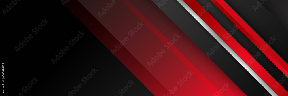 Abstract red and black banner. Background design for brochure, website, flyer. Geometric red black gradient shapes wallpaper for poster, certificate, presentation, landing page