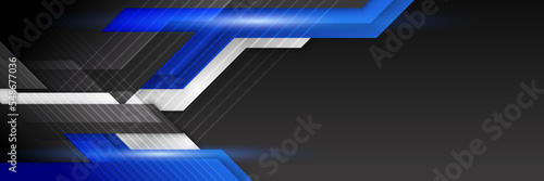Dark blue and black abstract banner background. Blue geometry shine and layer element vector for presentation design. Suit for business, corporate, institution, party, festive, seminar, and talks.