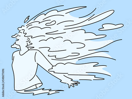 Happy woman with clouds in hair