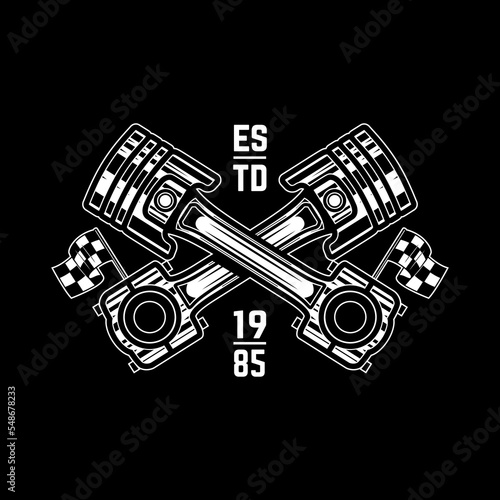 Emblem template with crossed car pistons. Design element for logo  emblem  sign  poster. Vector illustration