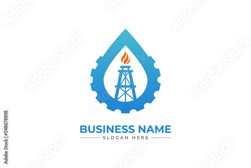 oil and  gas with gear icon. HVAC, oil, gas, air condition and heating logo	