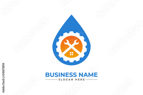 oil and gas with gear and wrench HVAC, oil, gas, air conditioning and heating logo	