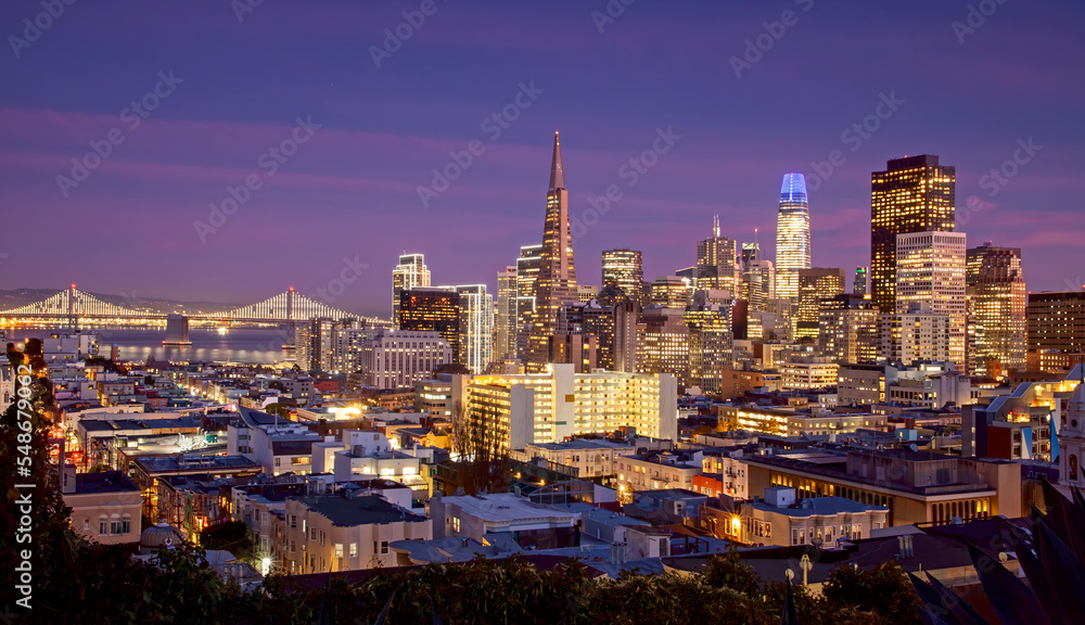 Sunset at San Francisco City Skyline, California