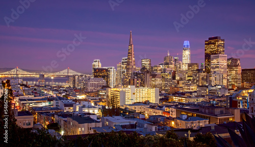 Sunset at San Francisco City Skyline  California