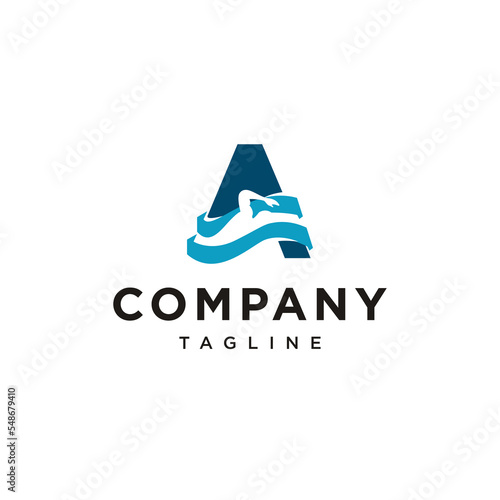 A Letter swimming logo with abstract man silhouette Vector logo icon vector Template