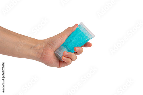 hand with alcohol gel or hand sanitizer pump bottle for washing hand in hospital or public area. on transparent background.